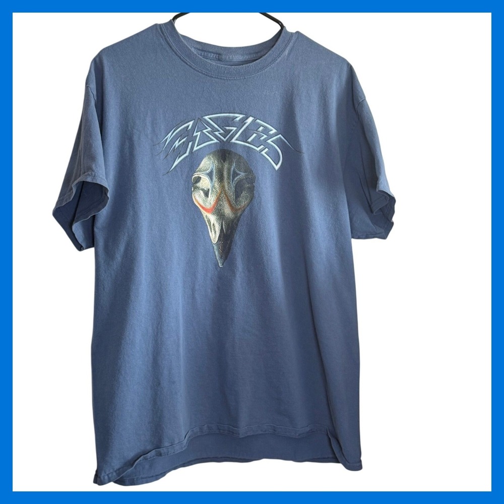 Eagles Band T-Shirt Mens Blue 2013 Tour Graphic Short Sleeve Crew Neck Tee
